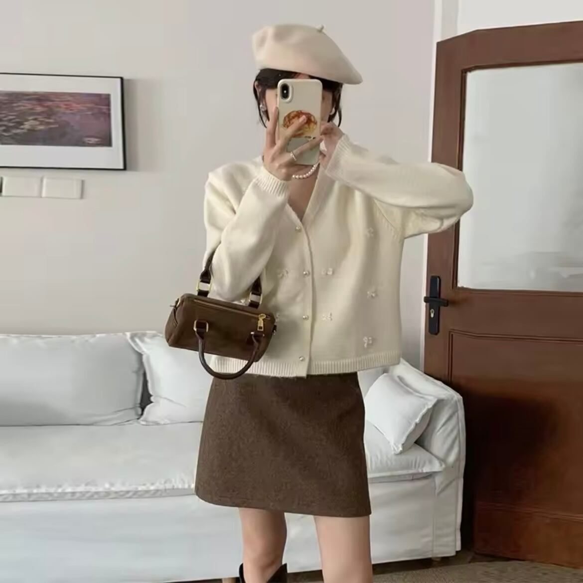 マカロンカラーリボンカーディガン