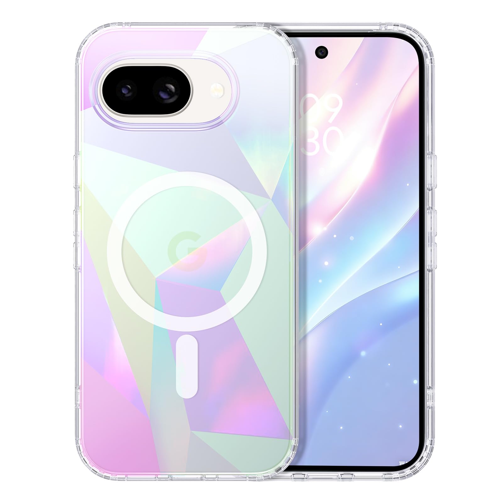 GUAGUA Google Pixel 9a ケース キラキラ 虹 幾何学 マグネット 可愛い耐衝撃 黄ばみなし MagSafe対応 Pixel 9a 人気 韓国 耐衝撃 軽量 薄型 おしゃれ マホケース ピクセル ワイヤレス充電対応 グーグルピクセル9A なみなみ カバー
