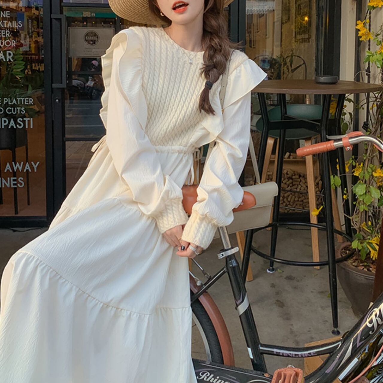 ニット コンビ フリル ワンピース