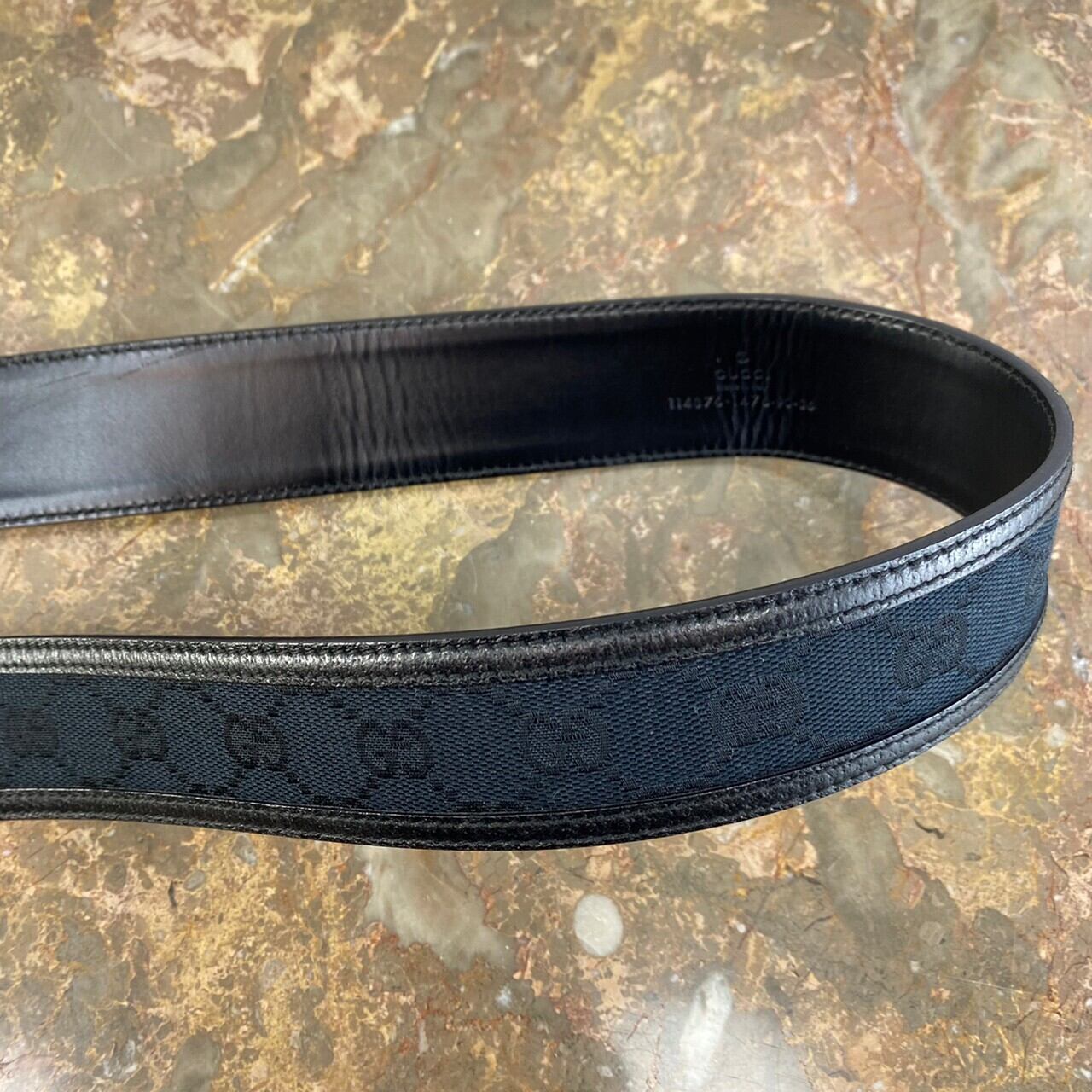 GUCCI GG PATTERNED LOGO BUCKLE LEATHER BELT/グッチインター