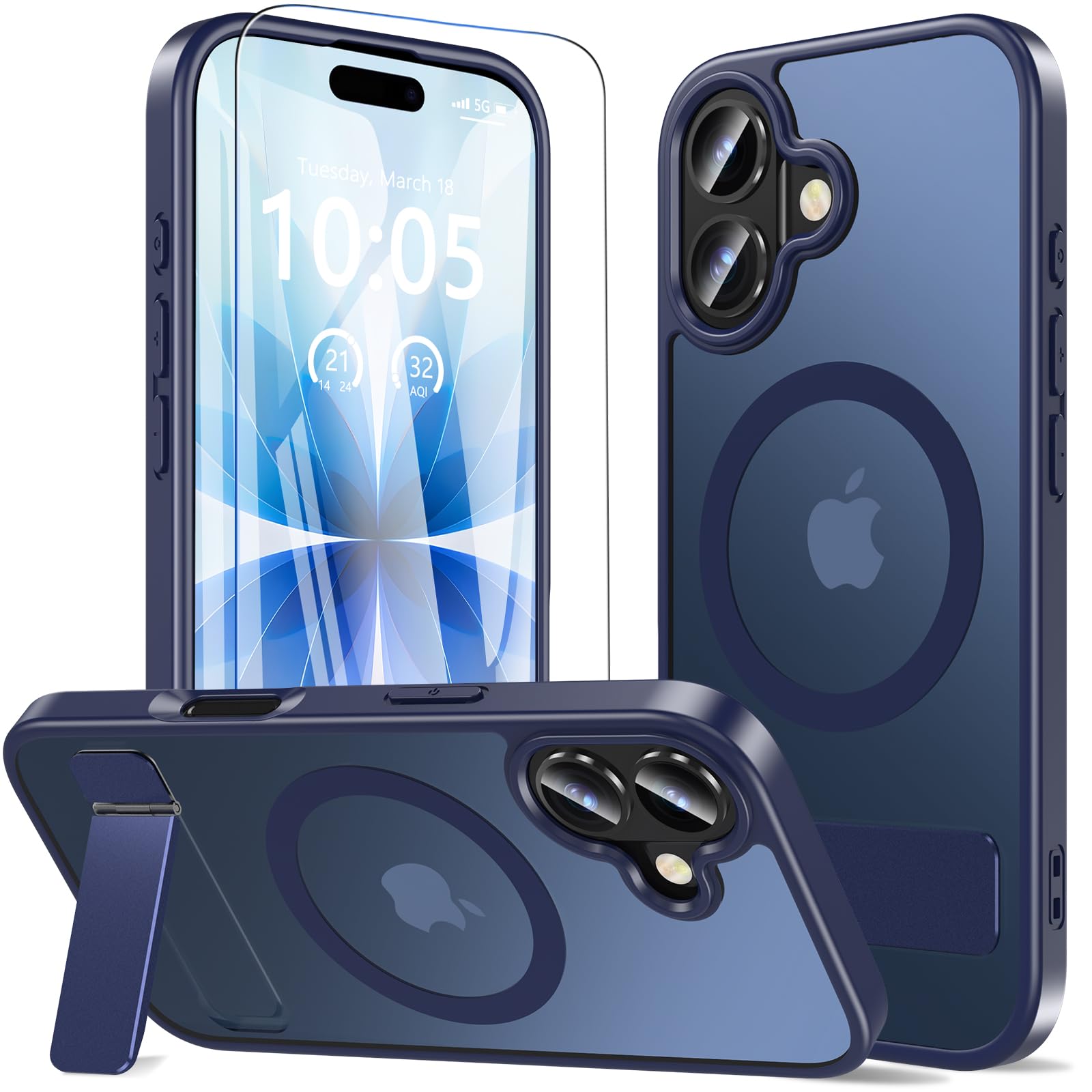 Fin2feel iPhone 17 ケース MagSafe対応 ガラスフィルム スタンド付き ブルー