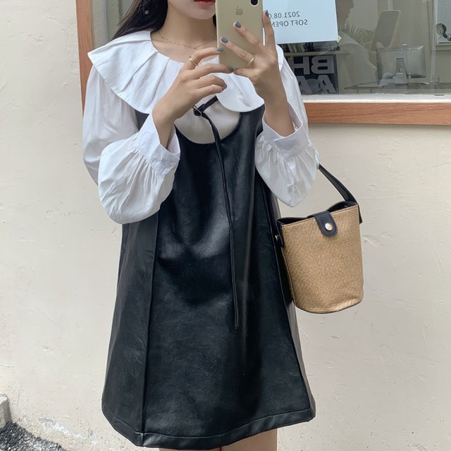 フェイクレザーミニワンピース 1013 set Rripcord リップコード 韓国ファッション通販 フェイクレザーミニワンピース 1013 set Rripcord リップコード 韓国ファッション通販