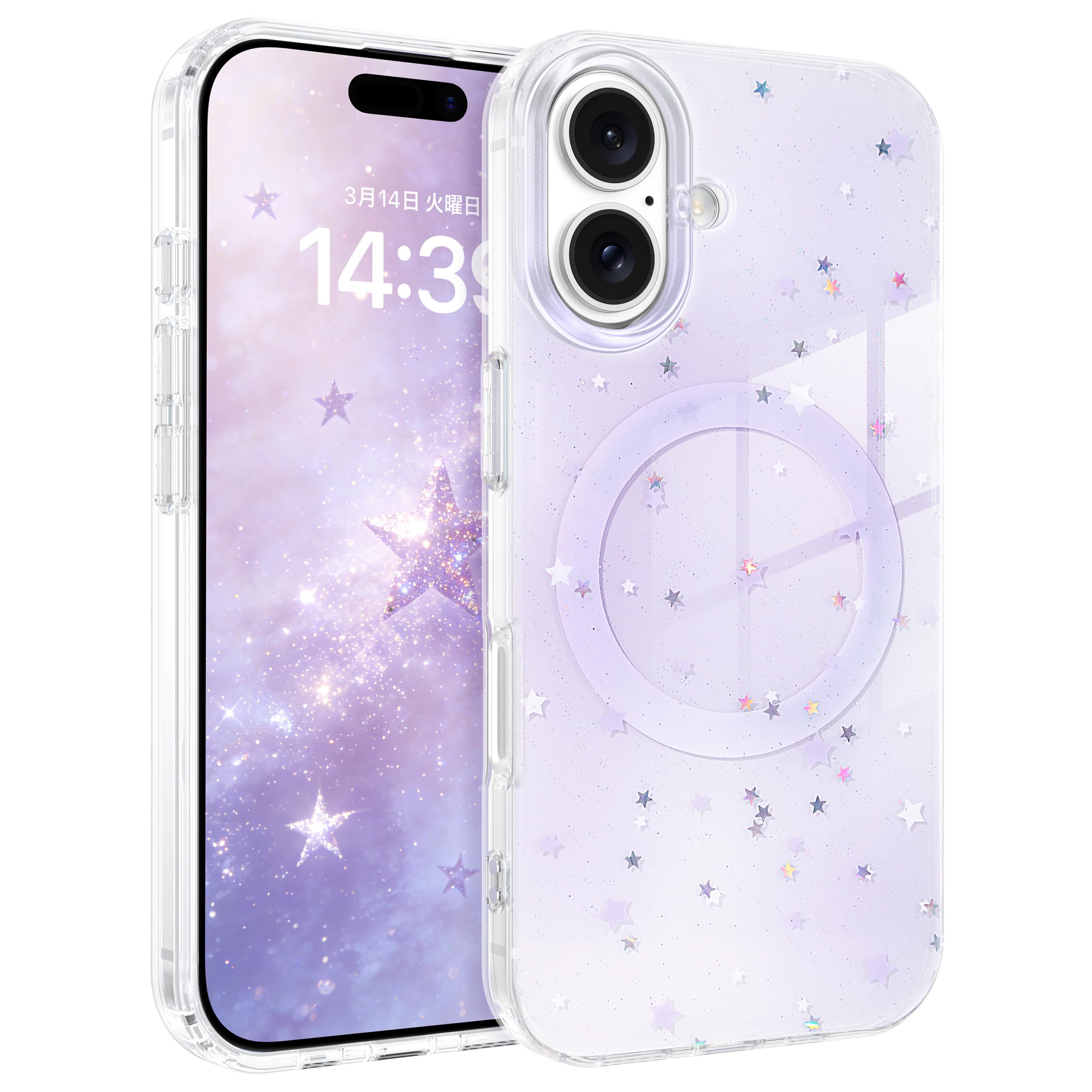 YINLAI iPhone 17 対応 ケース 第17世代 カバー マグネット パープル むらさき ストラップホール付き