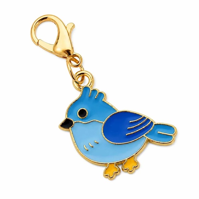 青い鳥 バードチャーム 小さい 2.5x4cm キーホルダー 亜鉛合金製 ロブスタークラスプ付き バッグ・キーホルダー用 アクセサリーパーツ