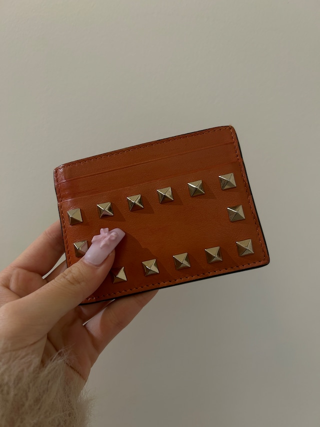 VALENTINO/ vintage orange leather card case .