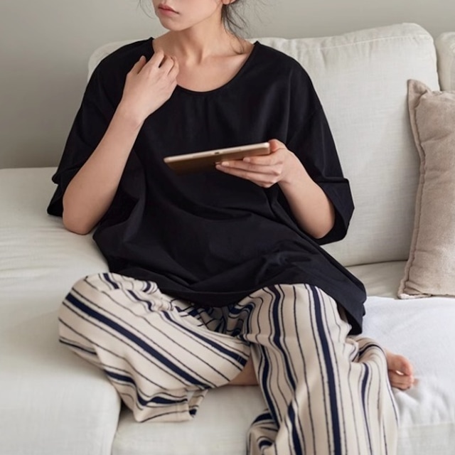 【2design/M-XL】ladies stripe pattern pair pajamas p1162