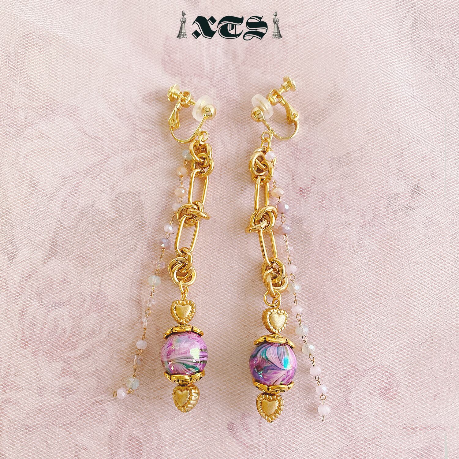 Purple Marble Beads Chain Earring【TS0243】