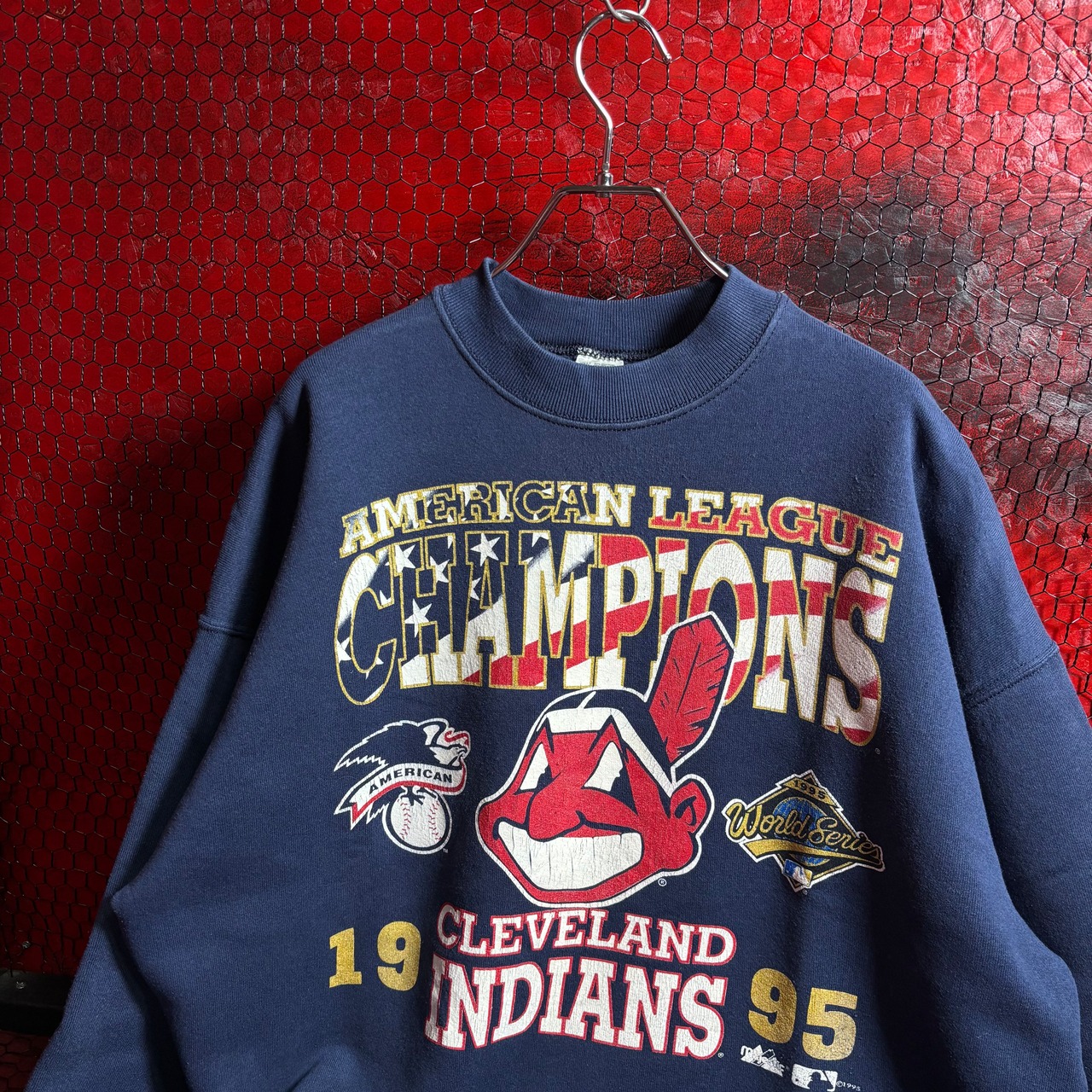 1995s USA インディアンズ　スウェット　INDIANS MLB ネイビー　チャンピオン　フルーツオブザルーム　