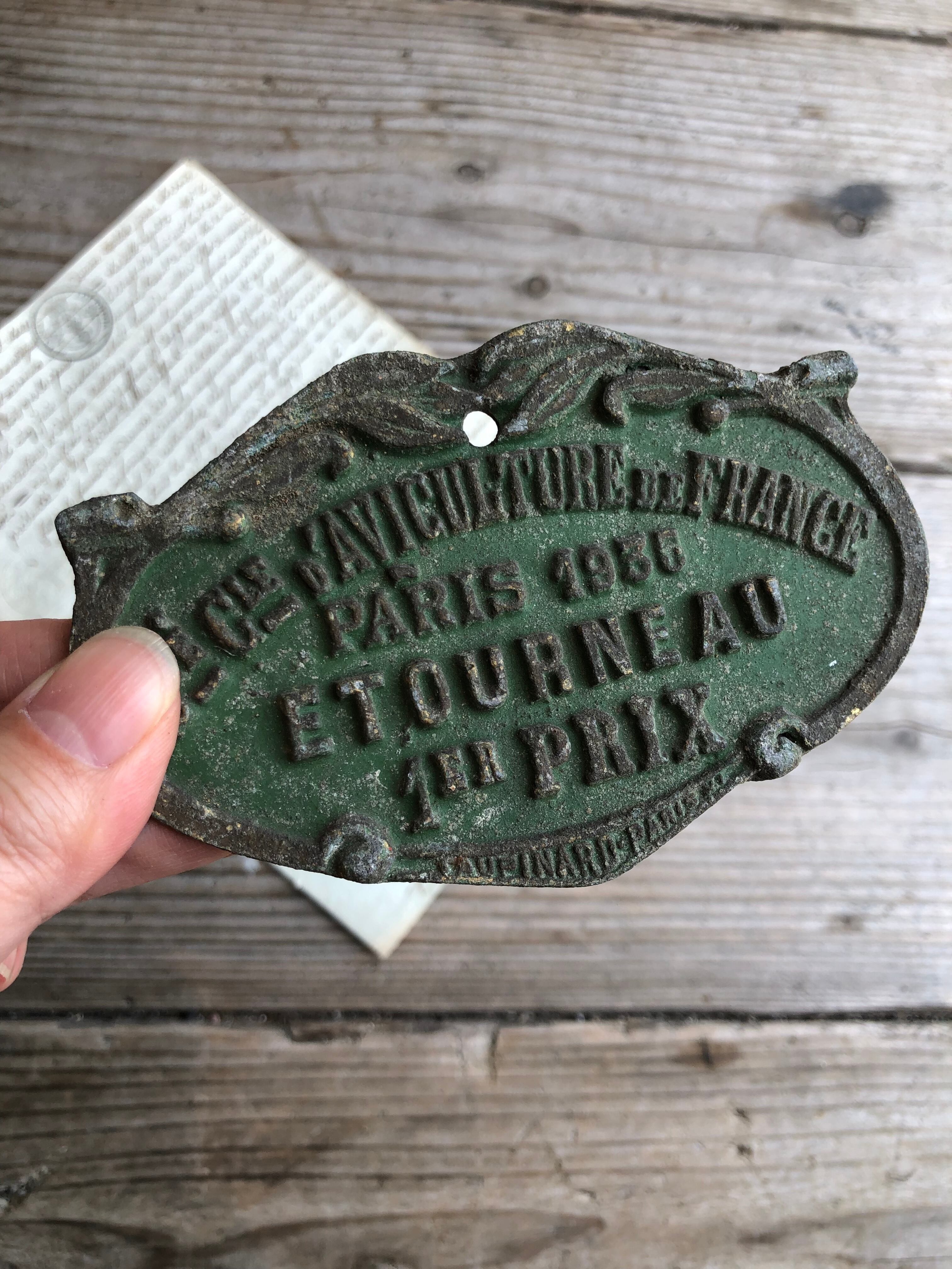 1935 PARIS ETOURNEAU アイアンプレート グリーン | Brocante de La Cocotte  （フランスアンティーク・ドライフラワーのお店）