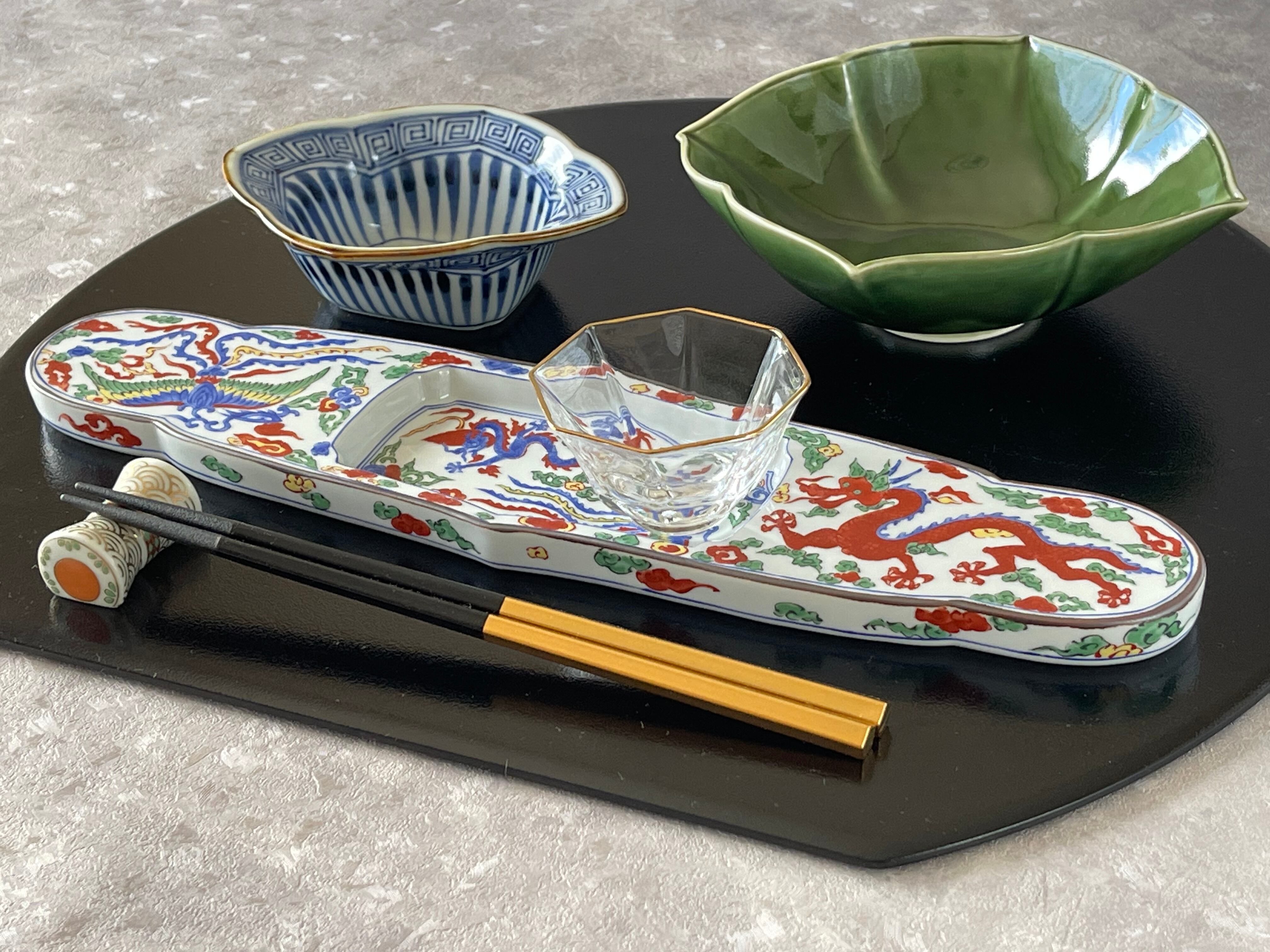 送料無料】有田焼 福泉窯 間取見込前菜長皿 / 染錦鳳凰龍絵