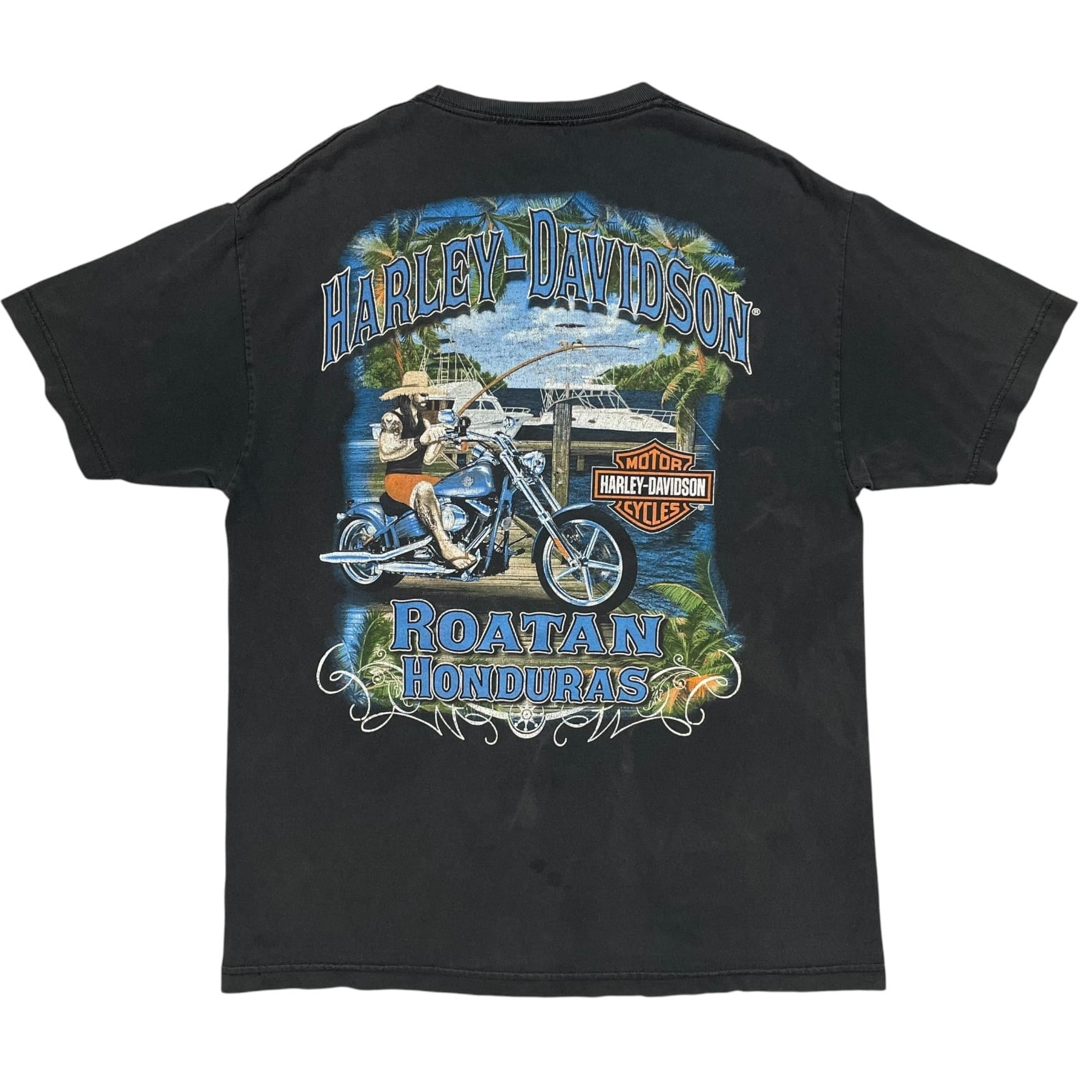 《XL》Harley-Davidson ハーレーダビッドソン Tシャツ フェード フロントプリント バックプリント バイク ブラック no.10330