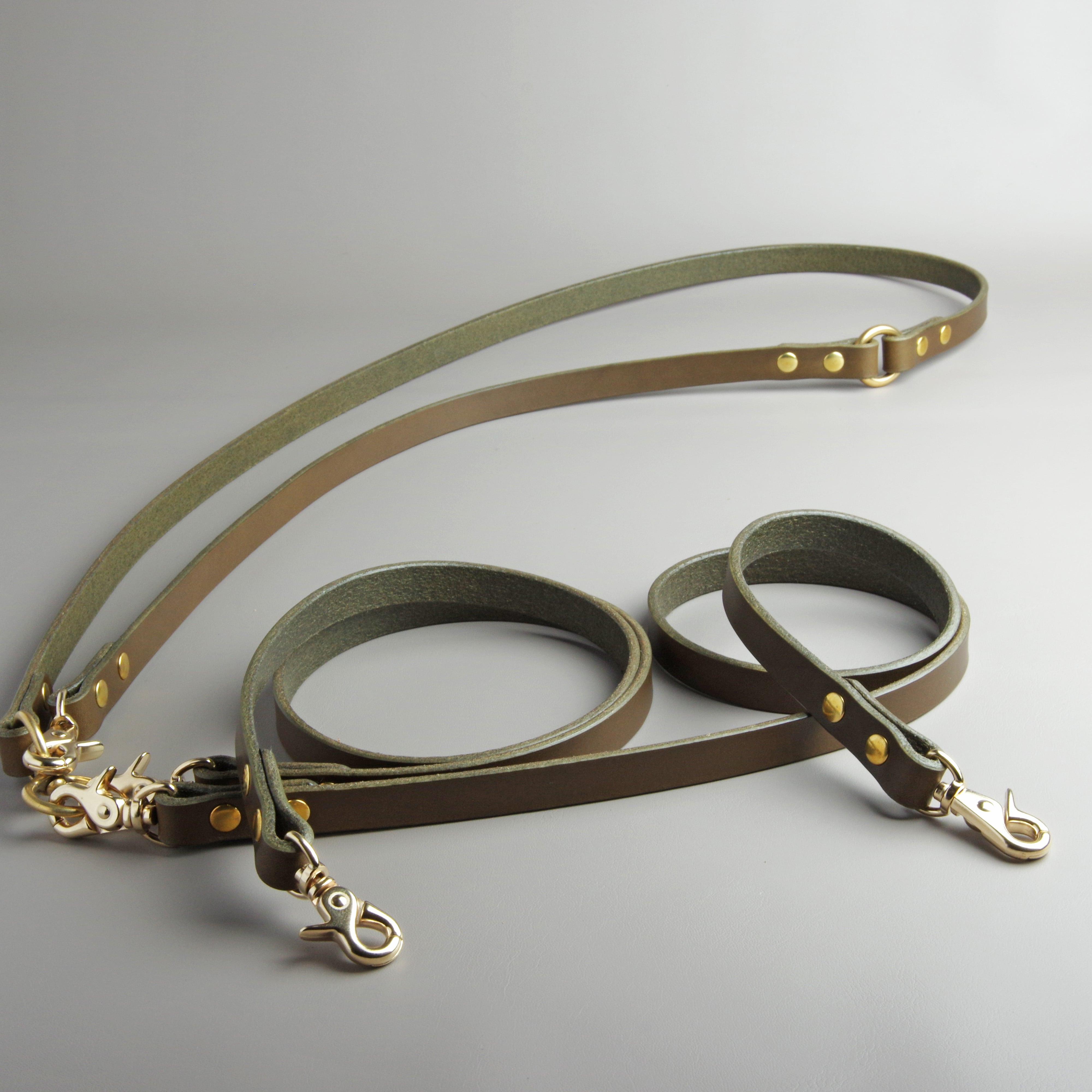 2頭引き 本ヌメ革のダブルショルダーリード | 革と真鍮 犬の首輪の専門