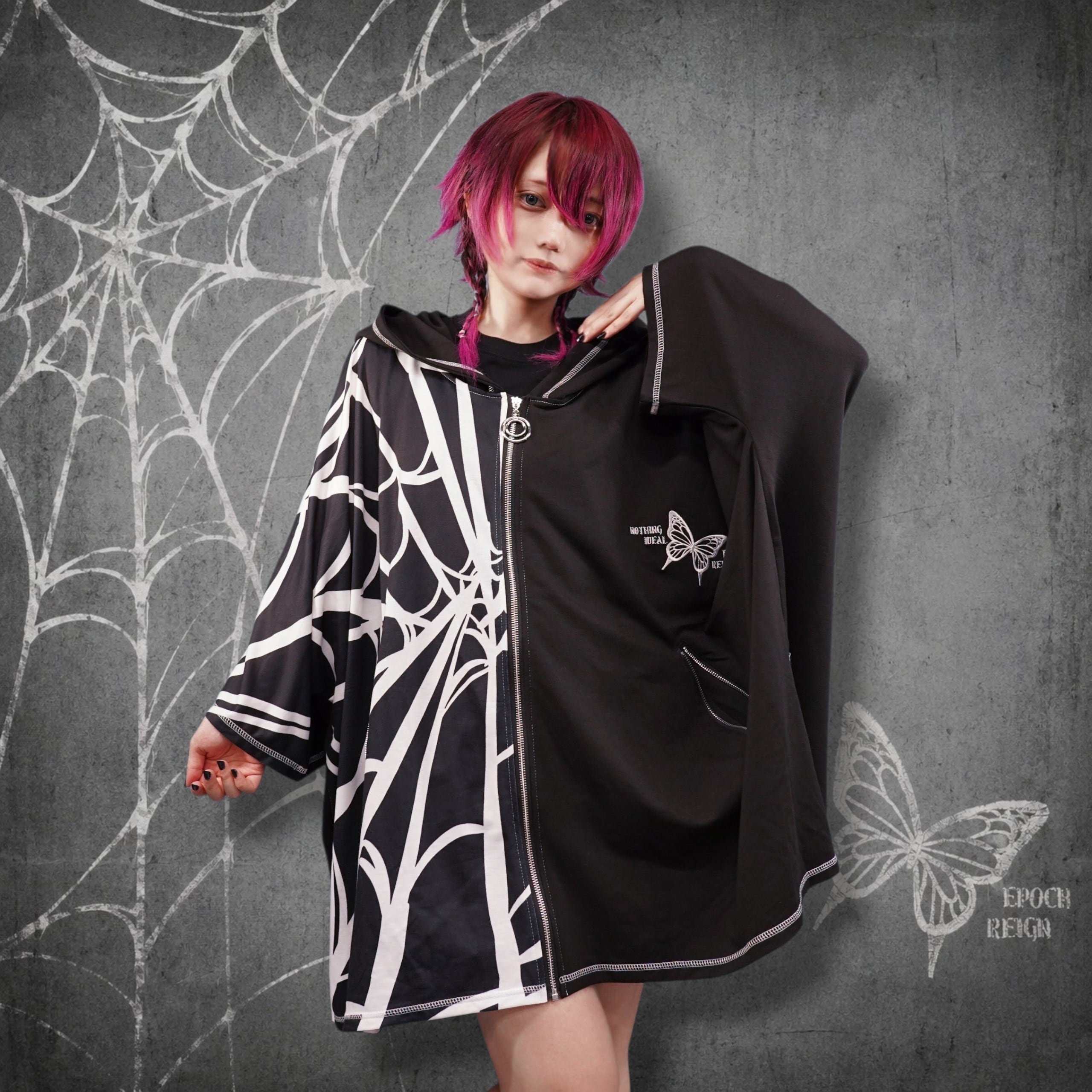 先着77点限定超特価》UNISEX HOOD PONCHO ZIP OUTER【SPIDER WEB