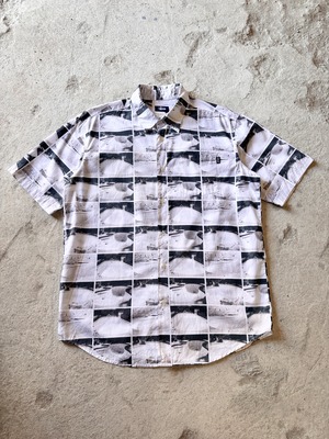 00s OLD STUSSY/Skate Pool photo S/S Shirt/紺タグ/L/スケ－トプ－ルフォトプリント半袖シャツ/ホワイト/ブラック/ステュ－シ－/オ－ルドステューシー