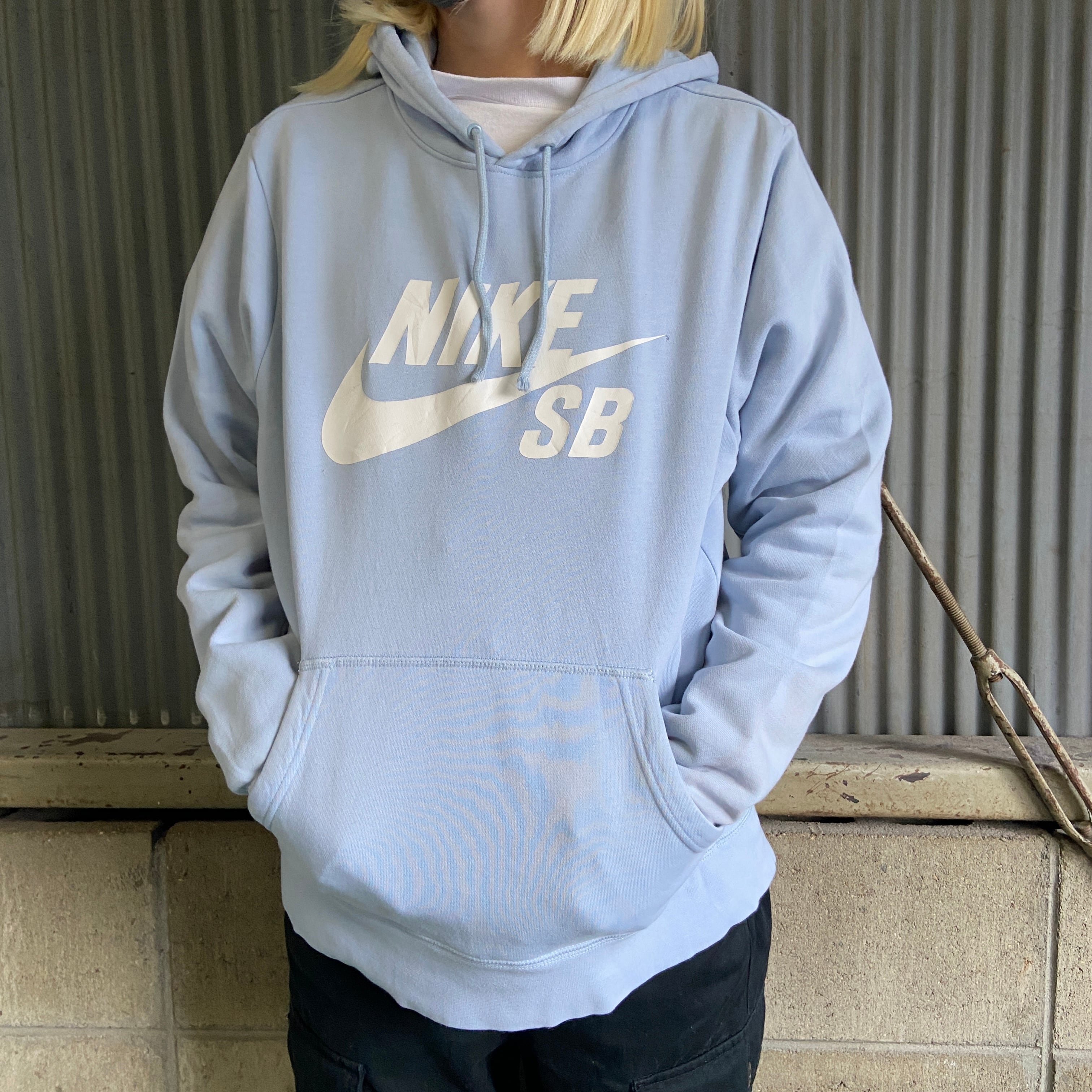 NIKE SB ナイキ ロゴプリント スケートボーディング スウェットパーカー メンズS 古着 フーディー レディース 水色 ライトブルー【パーカー】  | cave 古着屋【公式】古着通販サイト