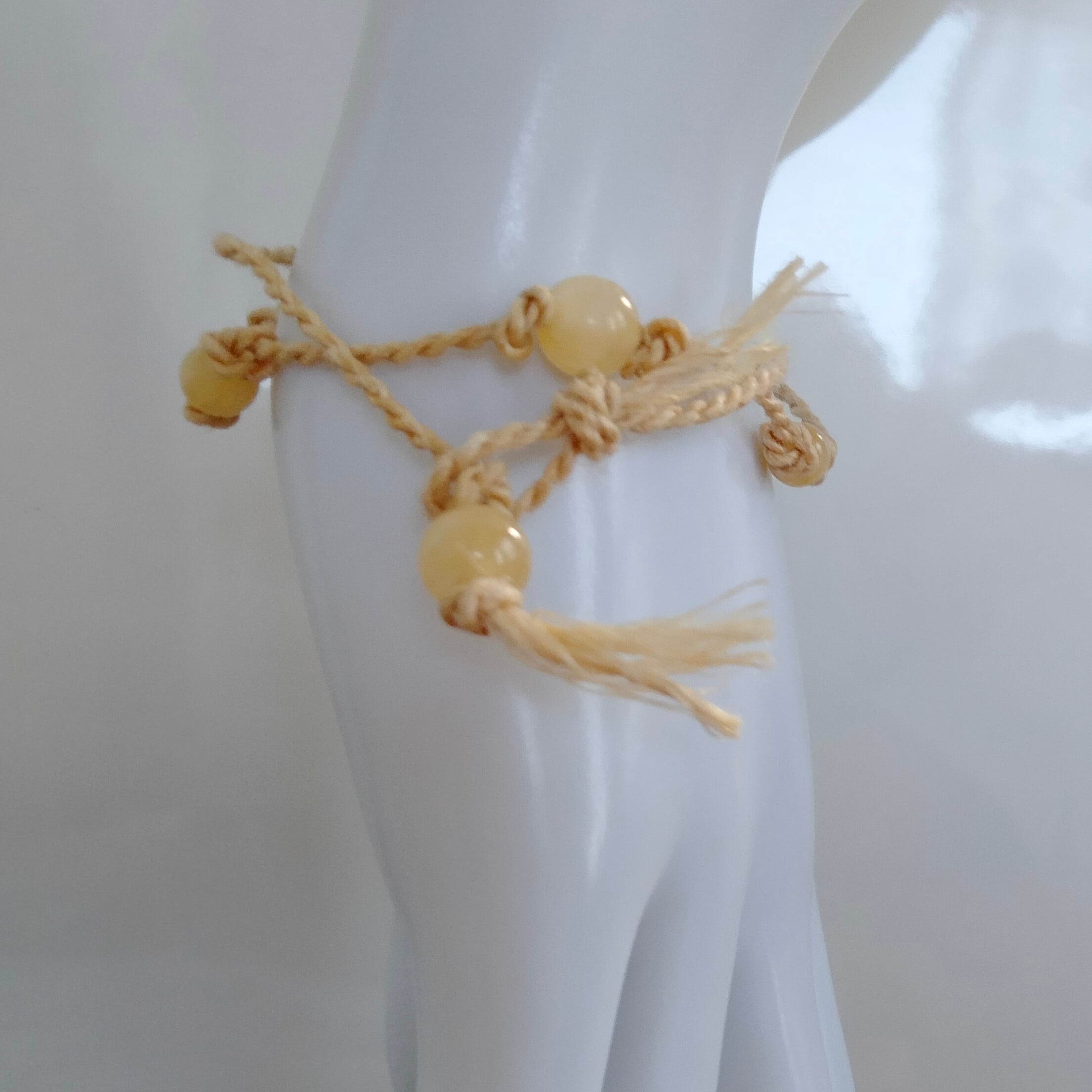 2way精麻プチネックレスブレスレット*イエロージェイド】ハンドメイド