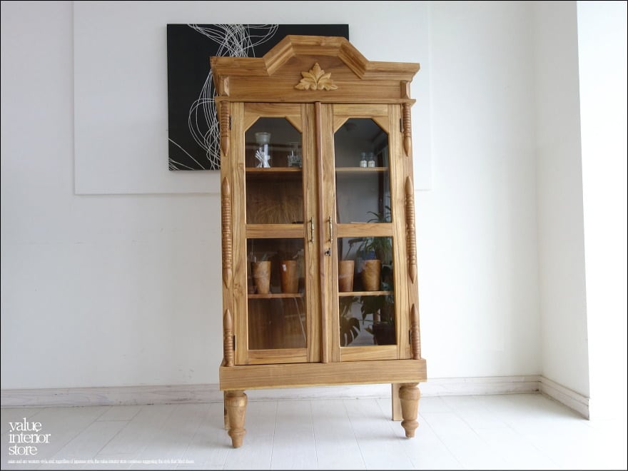 戸棚ER/N 飾り棚 ショーケース 食器棚 ガラスケース キャビネット 無垢 水屋 手作り 収納棚 戸棚 銘木 什器 天然木 無垢材家具 送料無料