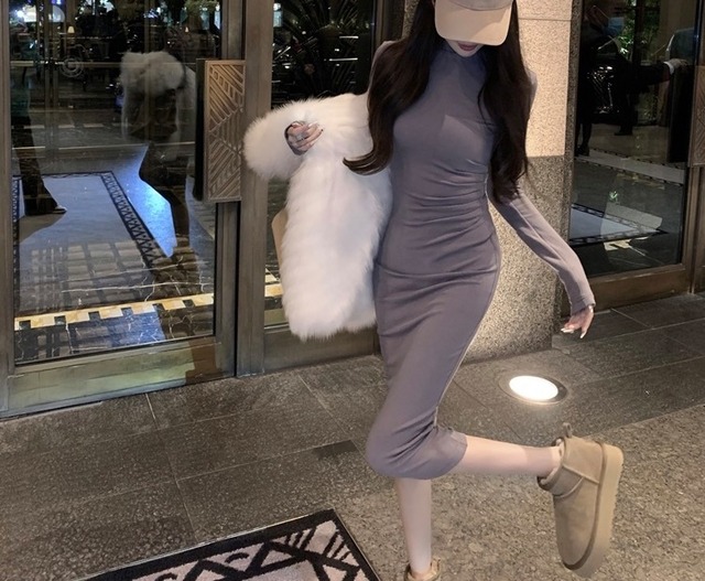 high neck slim dress/3colors