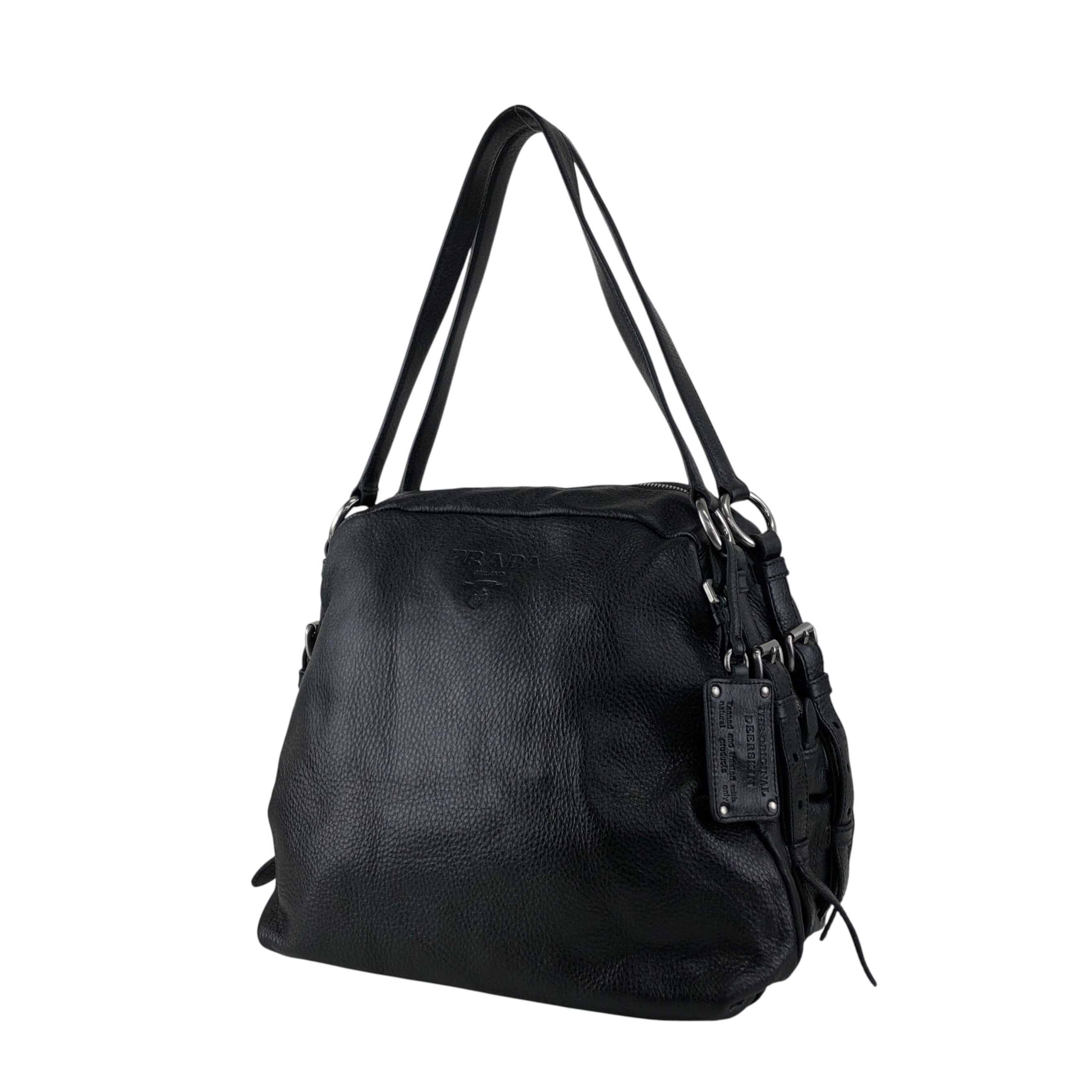 PRADA プラダ ショルダーバッグ ブラック ロゴ レザー vintage