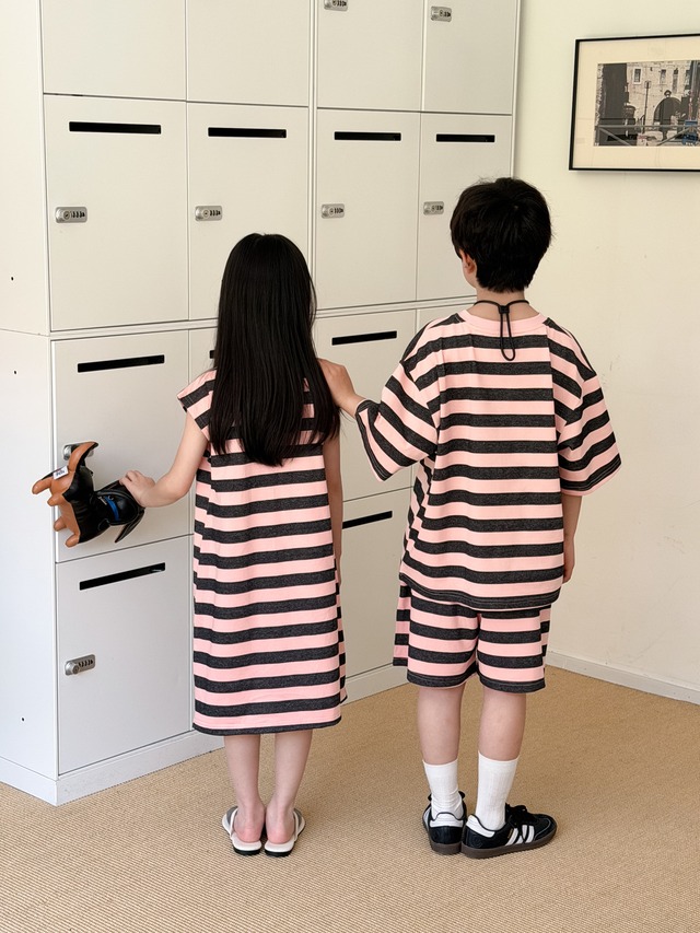 【兄妹服】ストロベリーチョコストライプセットアップ/ワンピース - 15