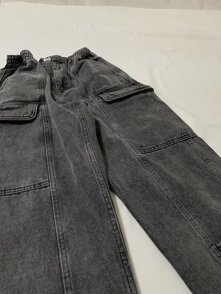Stitched Design Black Denim Cargo Pants