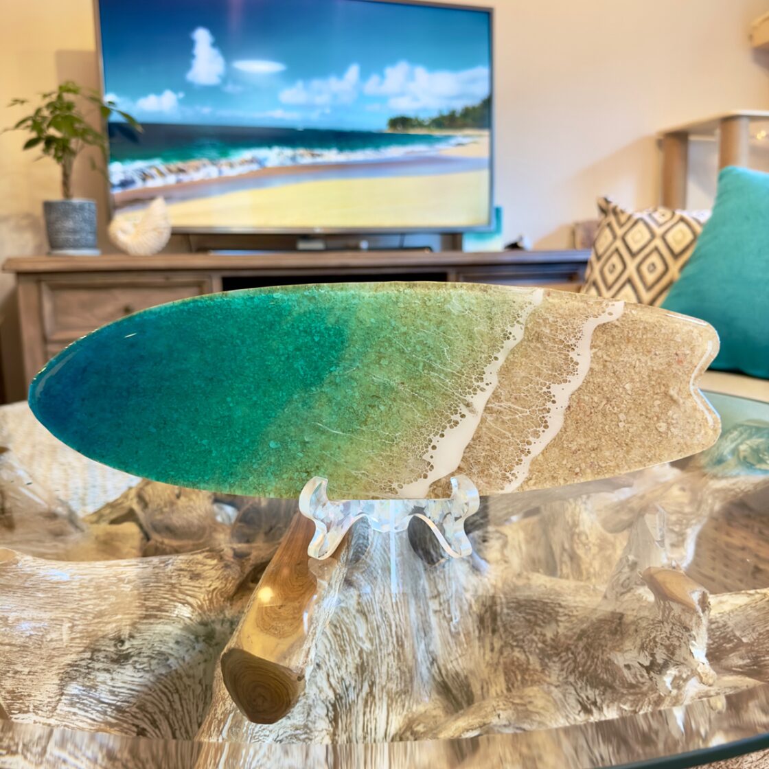 海のサーフボード型アート スタンド付き（Ocean surf art）波アート/海