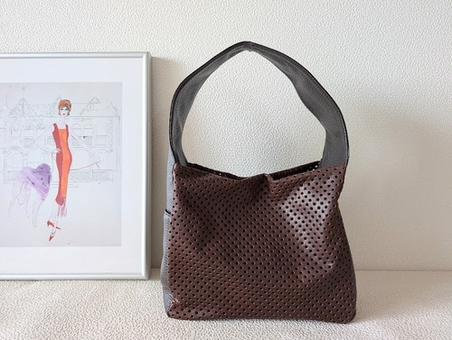 【オーダー】パンチングレザーバッグ：チョコ【リボンなし】