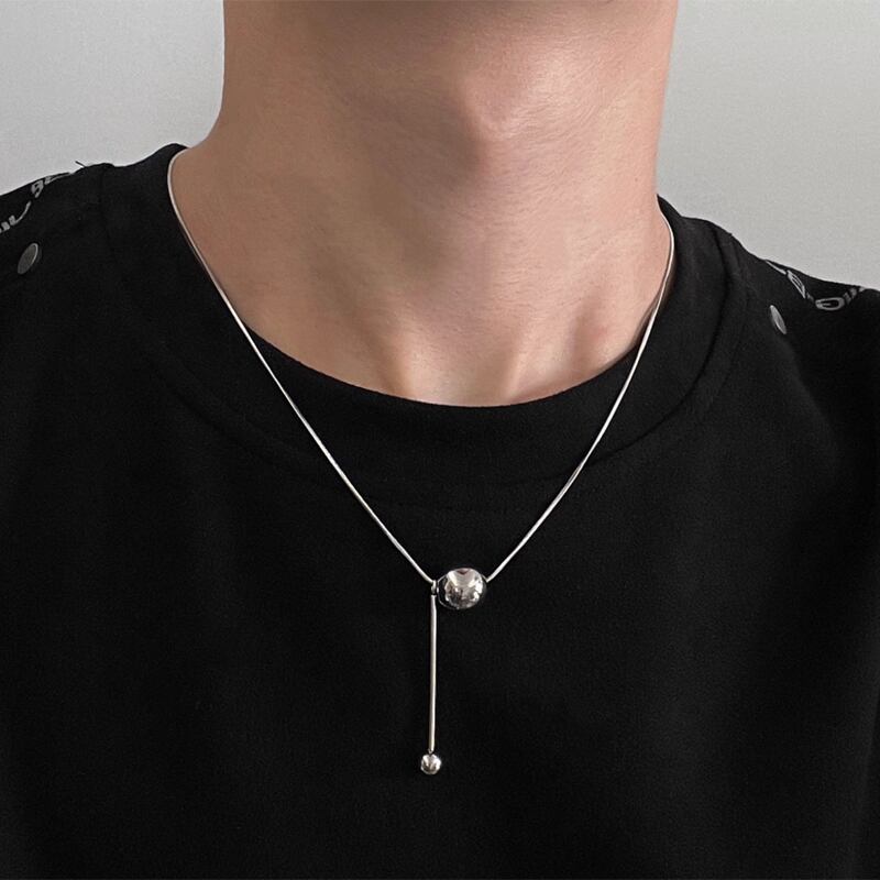 メタルチェーンネックレス ボール装飾 ロングネックレス 1color MZA0021