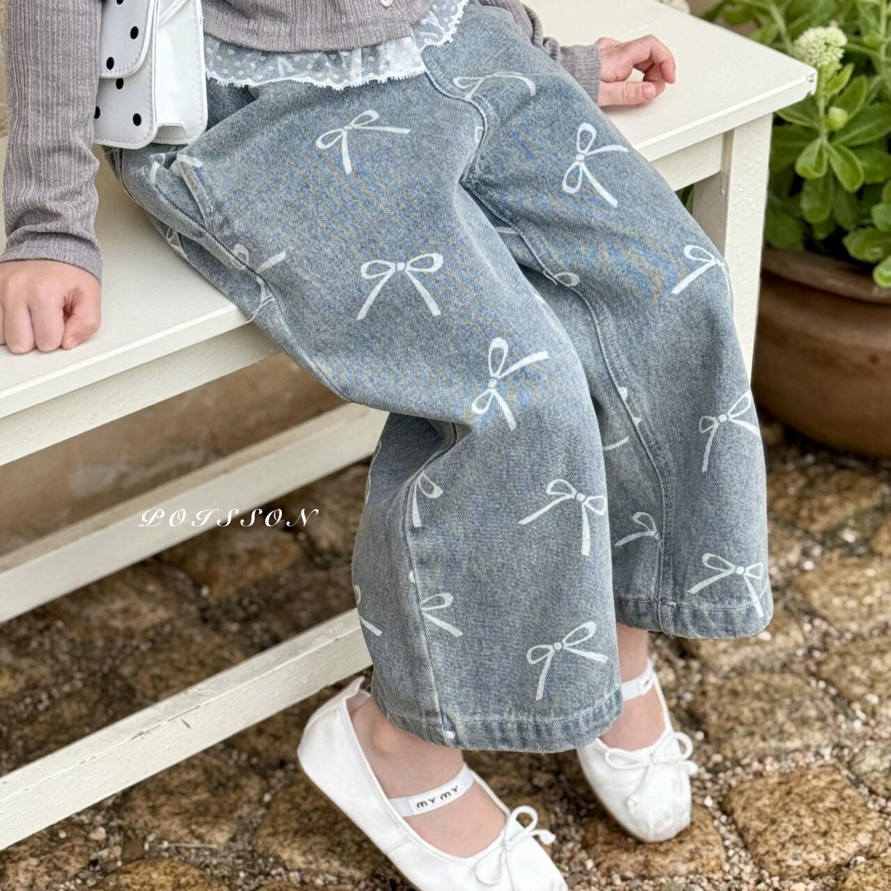 «Sold out»«ジュニアサイズあり»«poisson» リボンデニムパンツ