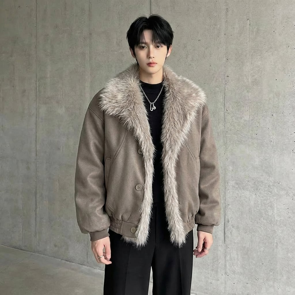 フェイクファーカラー スエード調ブルゾン 3カラー D12108