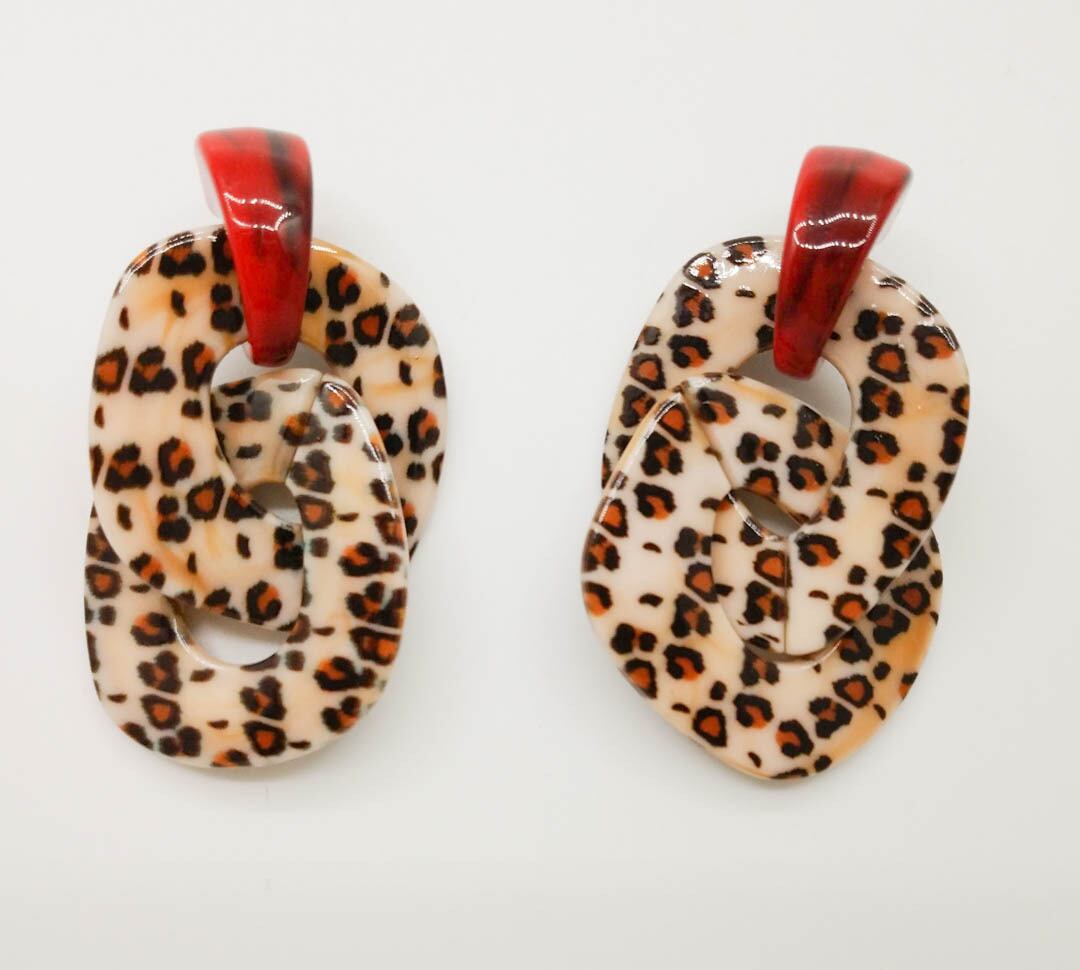 レオパード 幾何学模様 ドロップピアス ベージュ イヤリング アニマル 豹柄 ヒョウ柄 大振り 大振りピアス