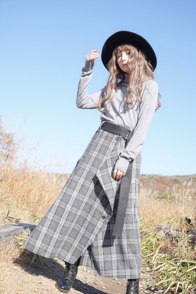 【restock】Tweed Hem Check Skirt (Grey)