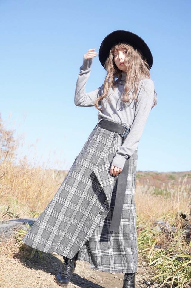 【restock】Tweed Hem Check Skirt (Grey) 残りわずか