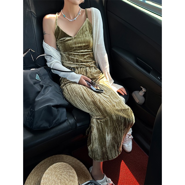 velvet long skirt &camisole setup 10688