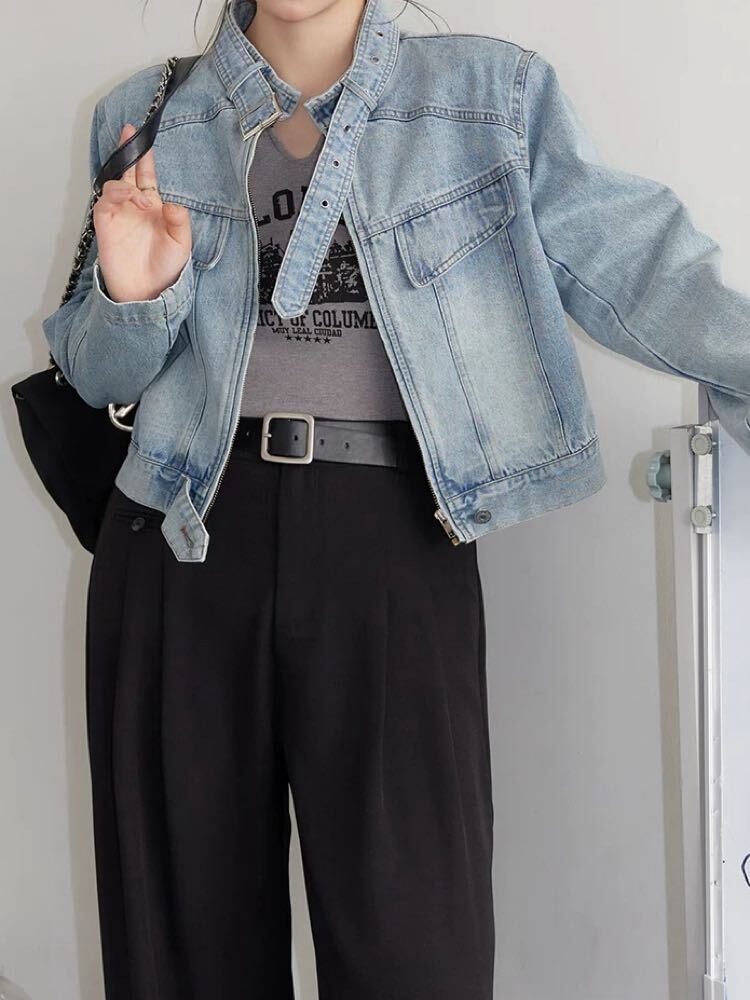 ワンボタンクロップドジャケット ショート丈 ブラックコーデ