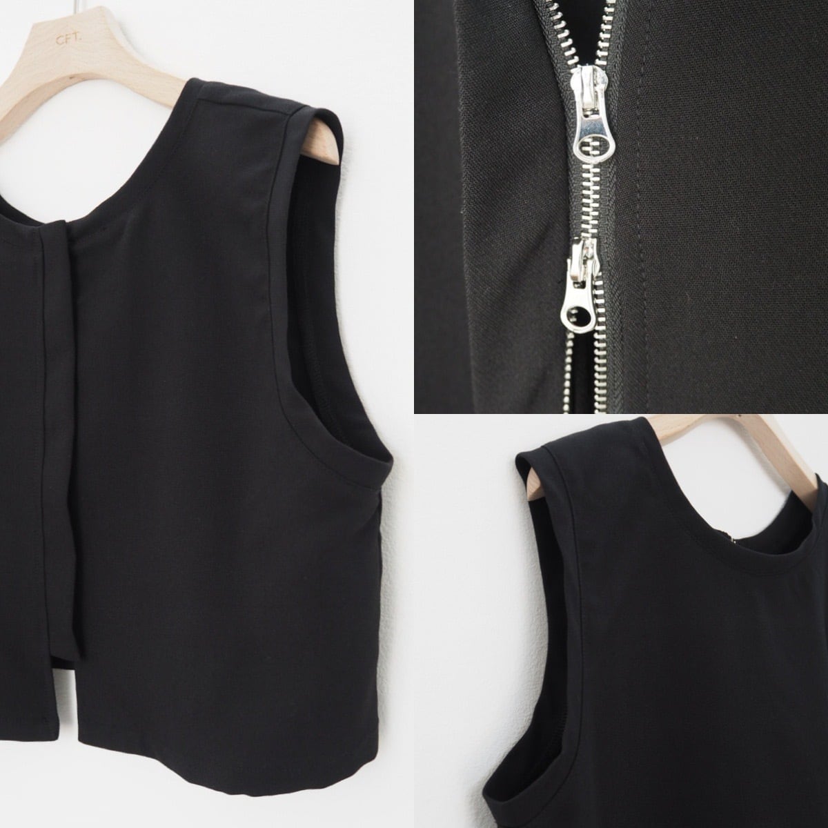 double zip 2way short vest/ black CFT.
