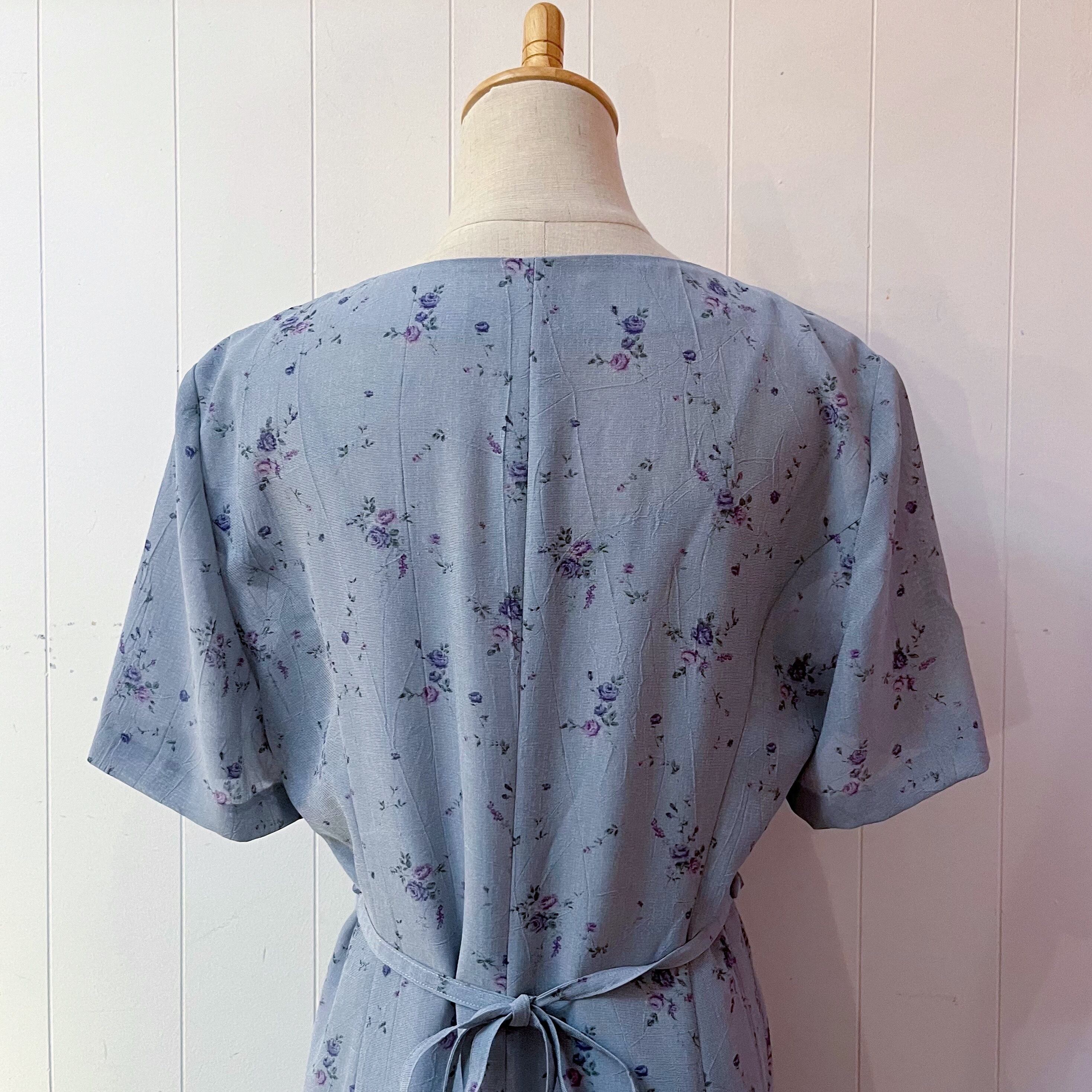 blue purple rose front button one-piece