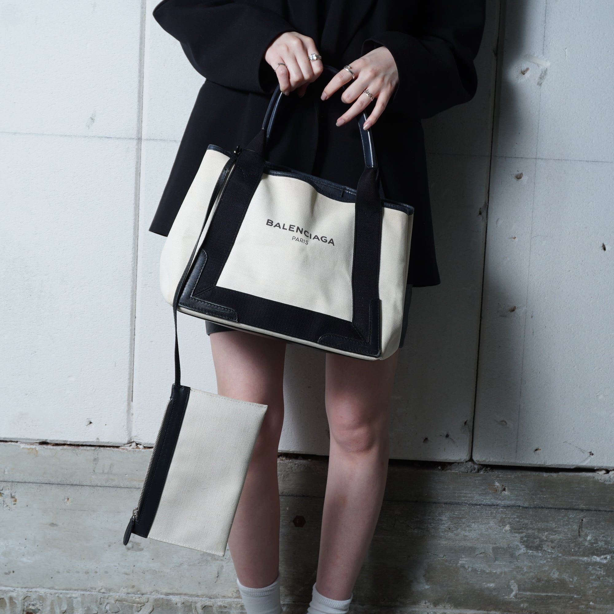 BALENCIAGA】バレンシアガ ロゴ入 カバスSキャンバス・レザートート