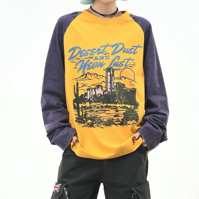 デザートグラフィックフェードウォッシュラグランTシャツ 2col R02572