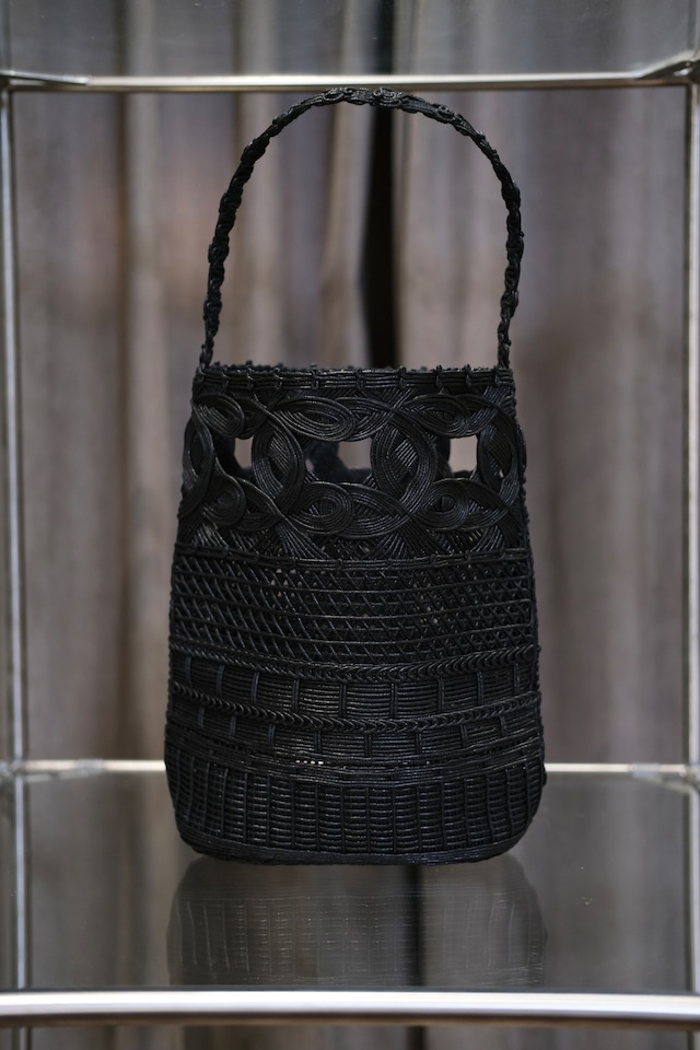 【Mame Kurogouchi】Cord Embroidery "Hanakago" Hand Bag - black