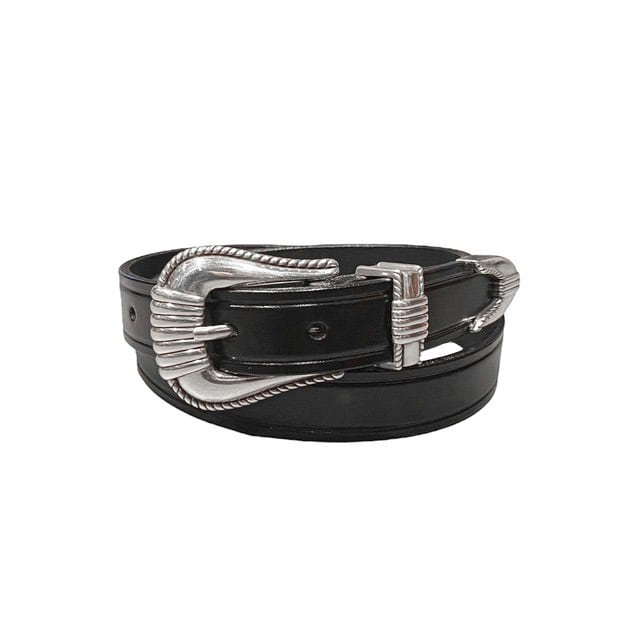 TORY LEATHER / 3-PIECE SILVER BUCKL BELT BLACK - Made in USA (トリ―レザー  ウエスタンベルト ブライドルレザー)