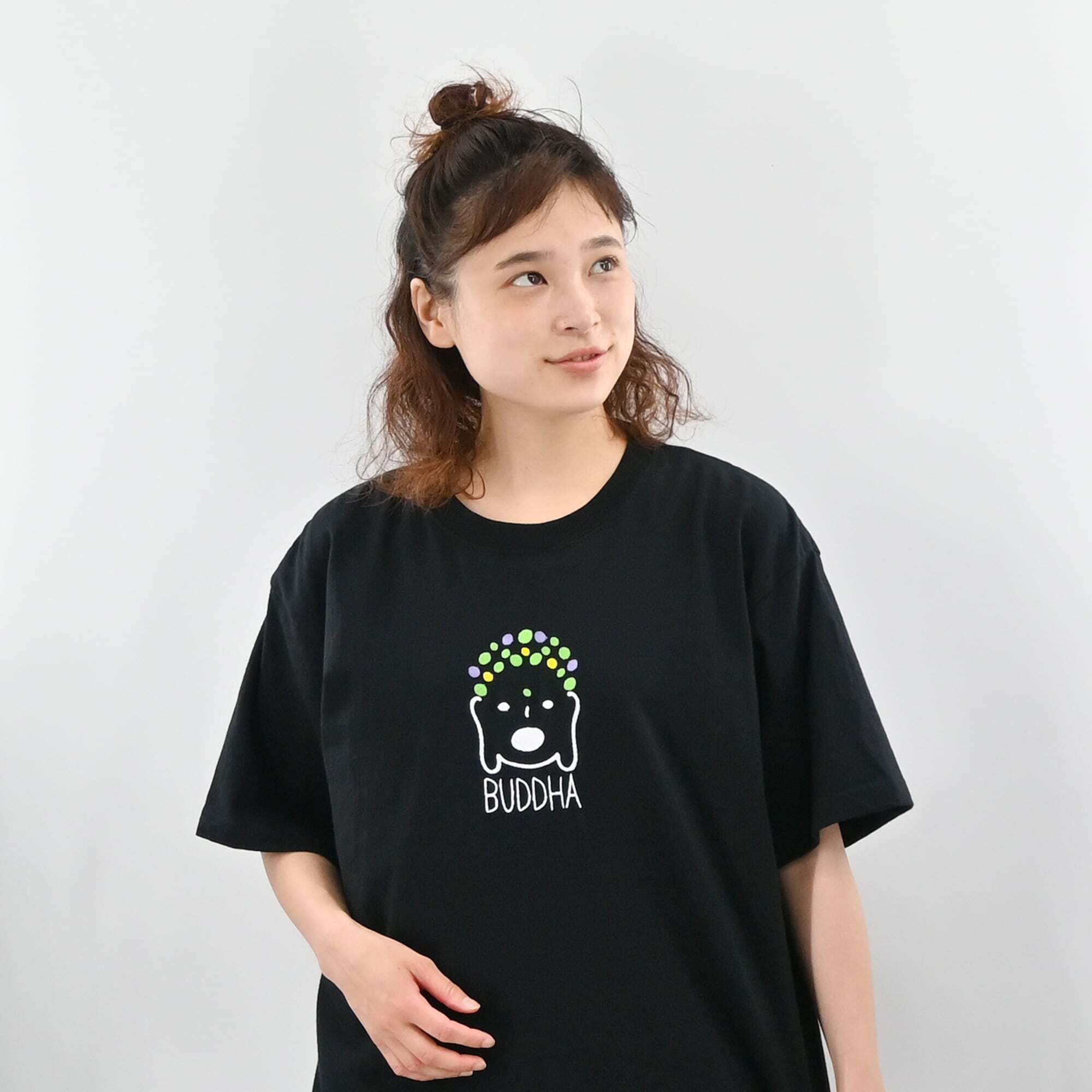 BUDDHA らほつ Tシャツ (刺繍) 6.2oz ブラック/サンドカーキ | BOSATSU