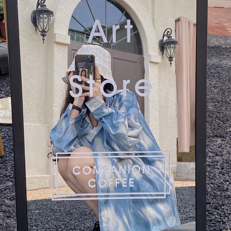 レトロな絞り染めカジュアルシャツ女性の夏の薄い長袖シャツ2020新しい緩いニッチトップス ブラックストロベリース73814796657