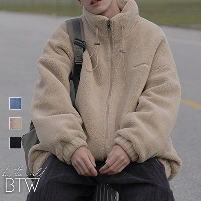 【韓国メンズファッション】ボアハイネックジャケット カジュアル シンプル クール ユニセックス あたたか BW2369