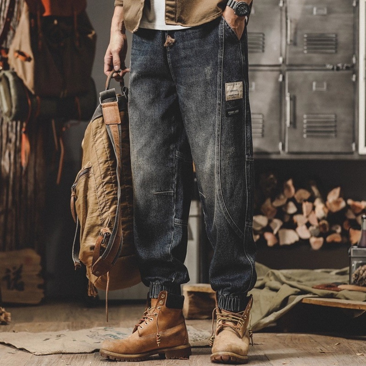 Patchwork Denim Tapered Pants ◇2color H0792