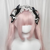 ♡【全9色】 クラシカルフリルレース ダブルリボンヘッドドレス purple ♡