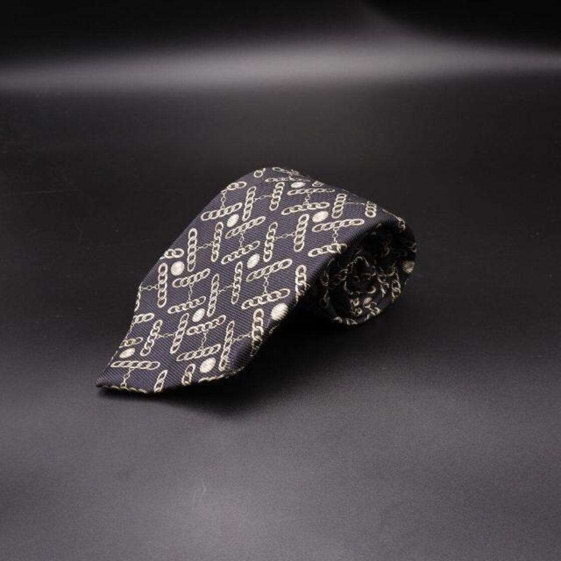 最高級シルク100% シャネル CHANEL ネクタイ チェーン柄物 ブラック 
