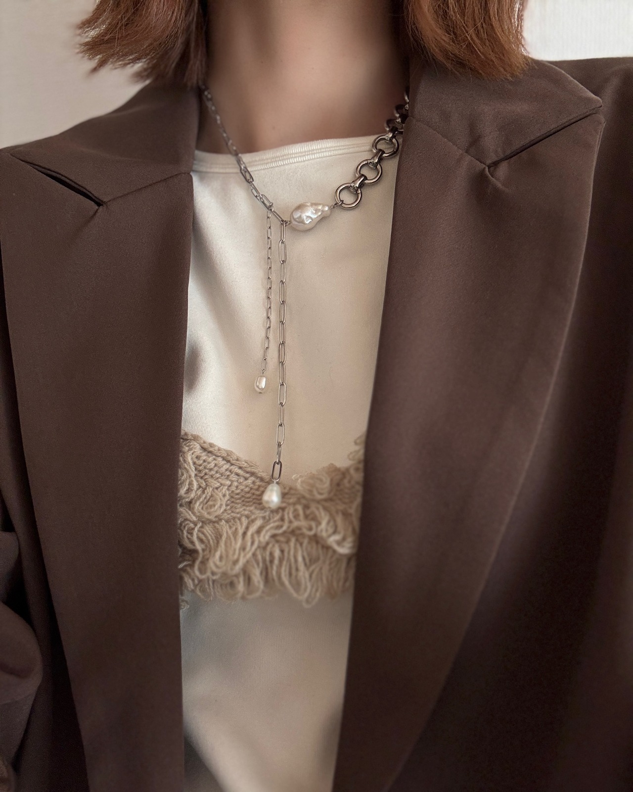 Chain × Baroque Pearl  |  Lariat Necklace［SSN095］