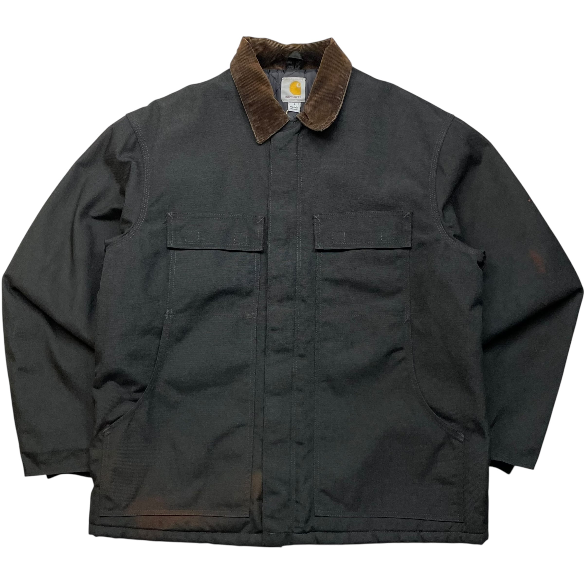 《L》Carhartt カーハート ダックジャケット トラディショナルジャケット 襟コーデュロイ 裏地キルティング ブラック no.8925