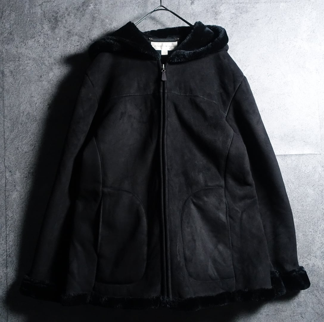 90s“JONES NEW YORK” Black Zip Mouton Parka